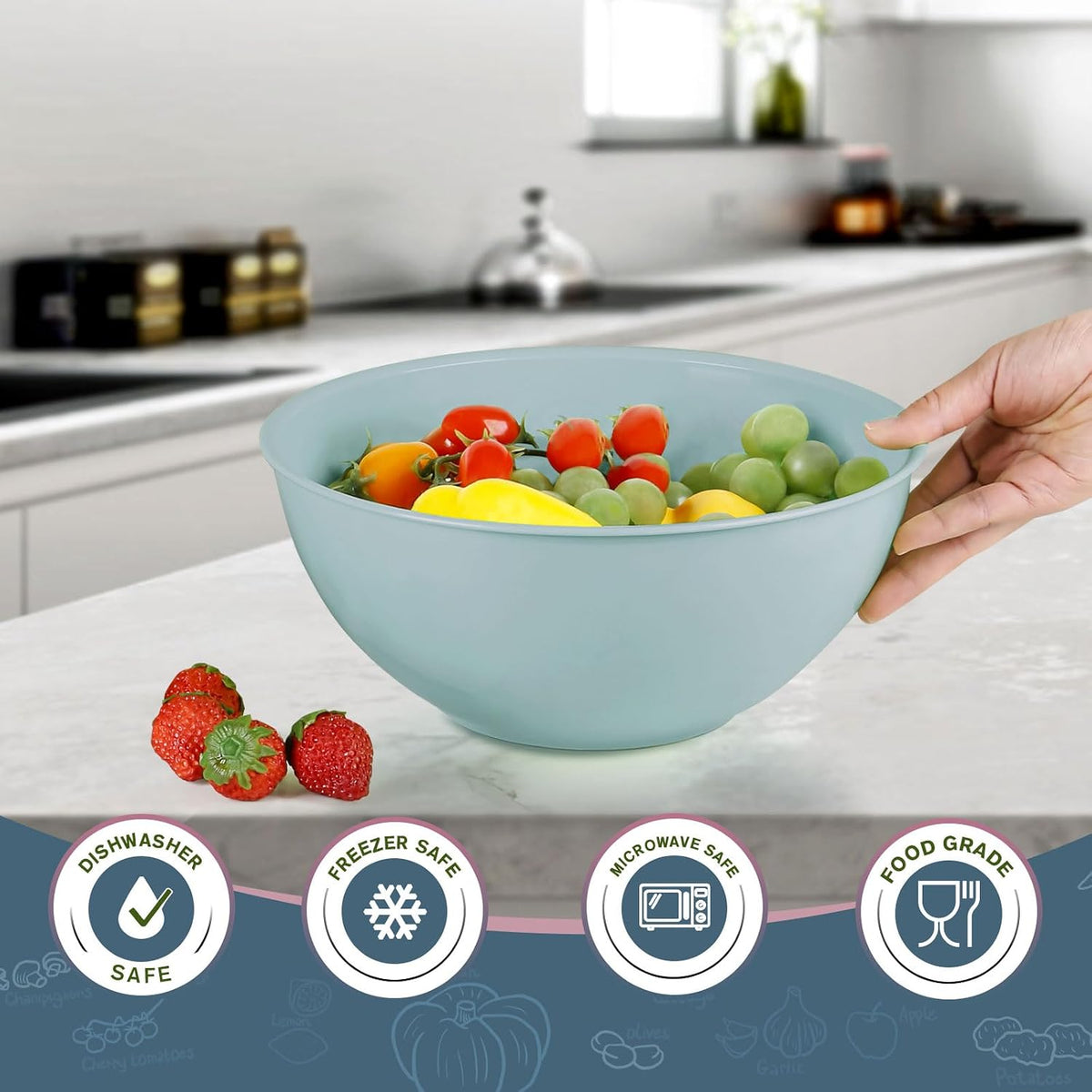 4-Piece Plastic Mixing Bowl Set with Lids for Kitchen, 67oz Lightweight Storage Bowls, Large Salad Bowls for Baking, Prepping, Cooking and Serving Food, Dishwasher & Microwave Safe