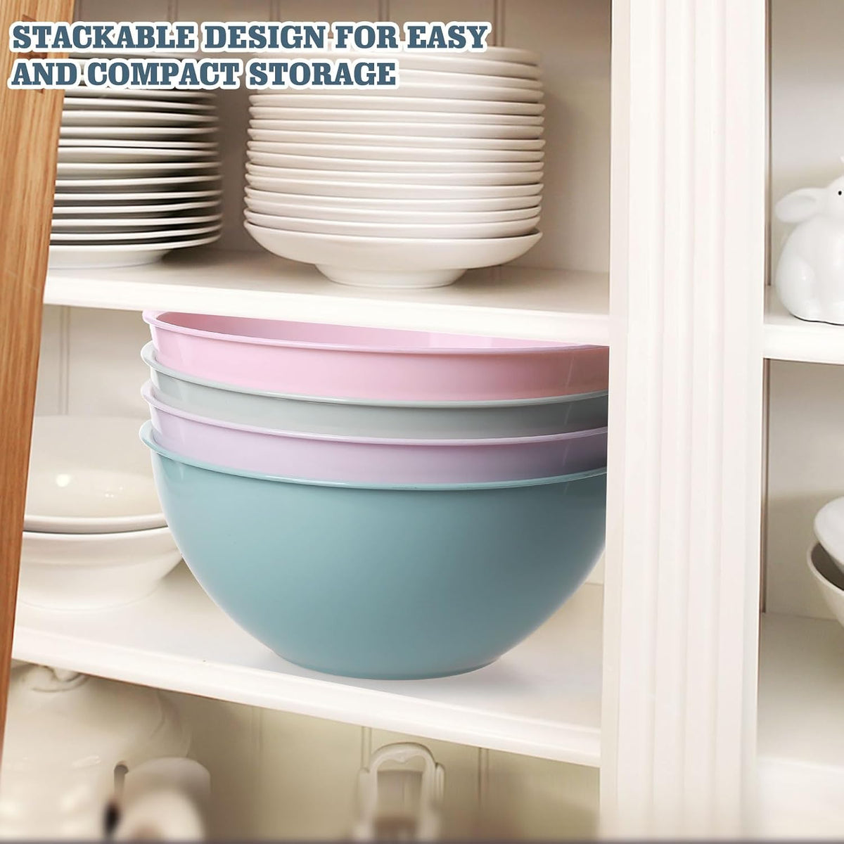 4-Piece Plastic Mixing Bowl Set with Lids for Kitchen, 67oz Lightweight Storage Bowls, Large Salad Bowls for Baking, Prepping, Cooking and Serving Food, Dishwasher & Microwave Safe