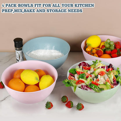 4-Piece Plastic Mixing Bowl Set with Lids for Kitchen, 67oz Lightweight Storage Bowls, Large Salad Bowls for Baking, Prepping, Cooking and Serving Food, Dishwasher & Microwave Safe