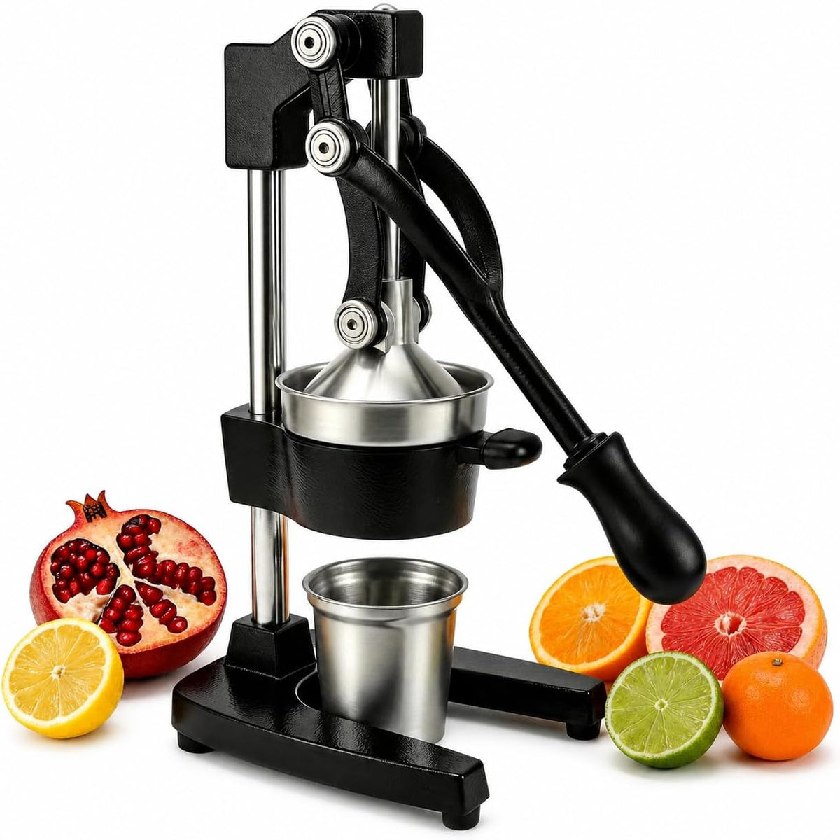 Jusfoouo Cast Iron Citrus Juicer with Stainless Steel Cup, Grey