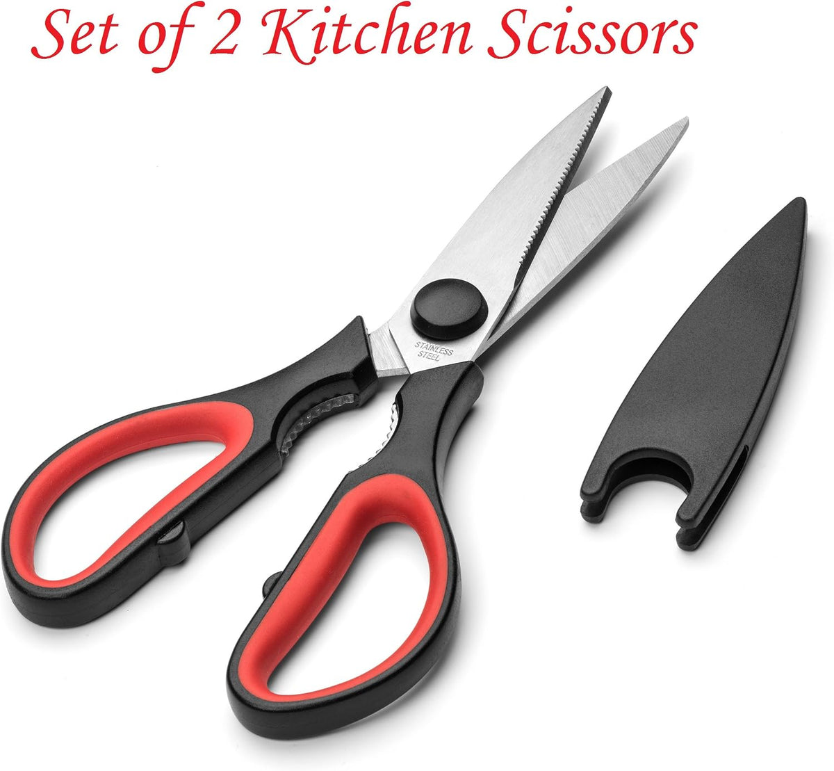 Ultra Sharp Kitchen Scissors for Food - Heavy Duty, Serrated Stainless Steel Shears (Set of 2)
