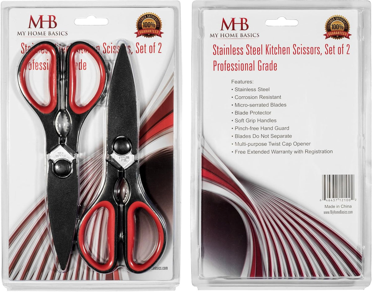 Ultra Sharp Kitchen Scissors for Food - Heavy Duty, Serrated Stainless Steel Shears (Set of 2)