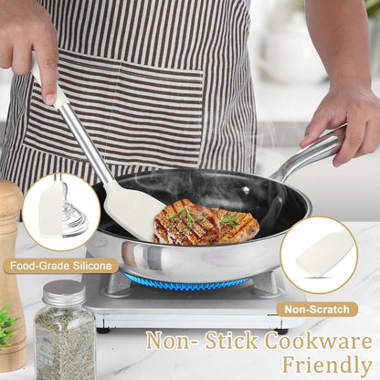 Cooking Utensils Set, 5 PCS Silicone Kitchen Utensils with Stainless Steel Handle, for Nonstick Cookware Flipping Frying Turning Draining, Heatproof & Healthy, Nonstick & Easy Clean, Black