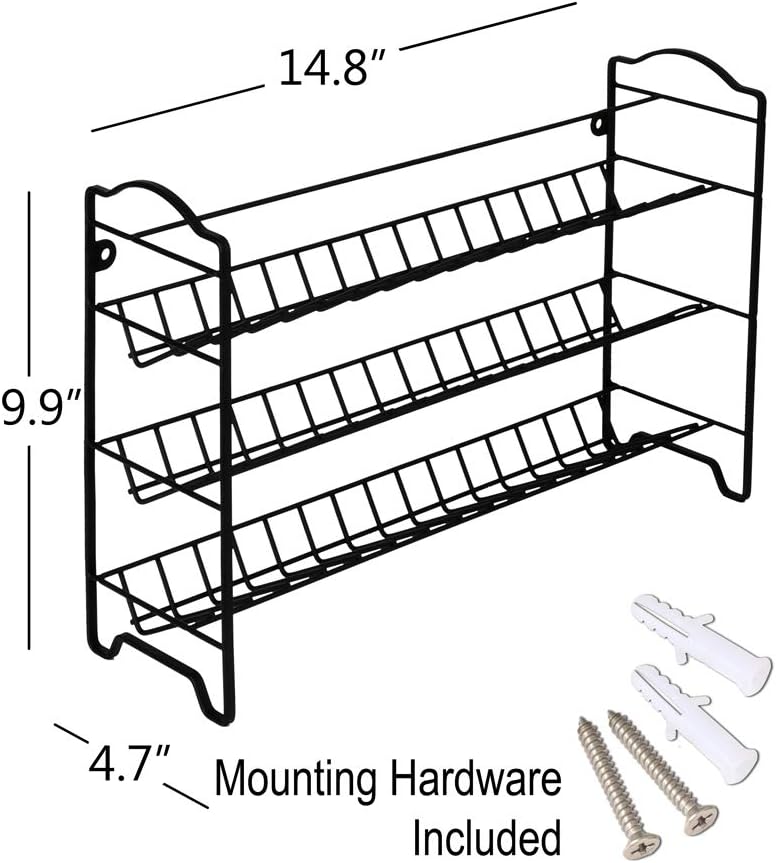 Spice Rack Organizer with 32 Glass Spice Jars, 396 Spice Labels, Chalk Marker and Funnel Complete Set, for Cabinet, Countertop, Cupboard or Wall Mount, Black