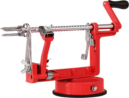 Apple Peeler, Slicer Corer Potato Peelers 3 In 1, Stainless Steel Heavy Duty with Suction Cup Base (Red)
