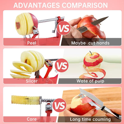 Apple Peeler, Slicer Corer Potato Peelers 3 In 1, Stainless Steel Heavy Duty with Suction Cup Base (Red)