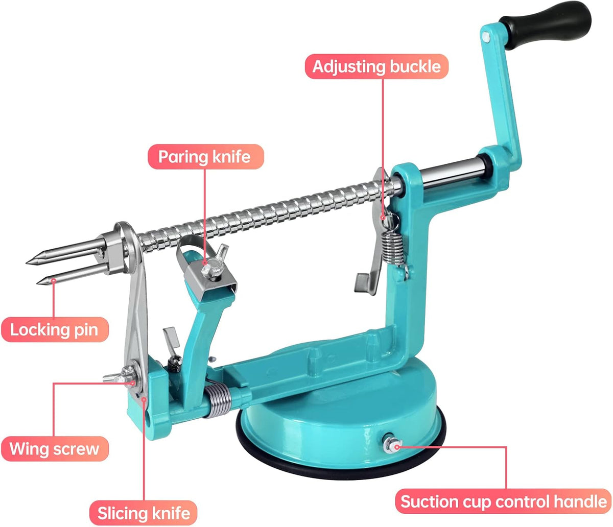 Apple Peeler, Slicer Corer Potato Peelers 3 In 1, Stainless Steel Heavy Duty with Suction Cup Base (Red)