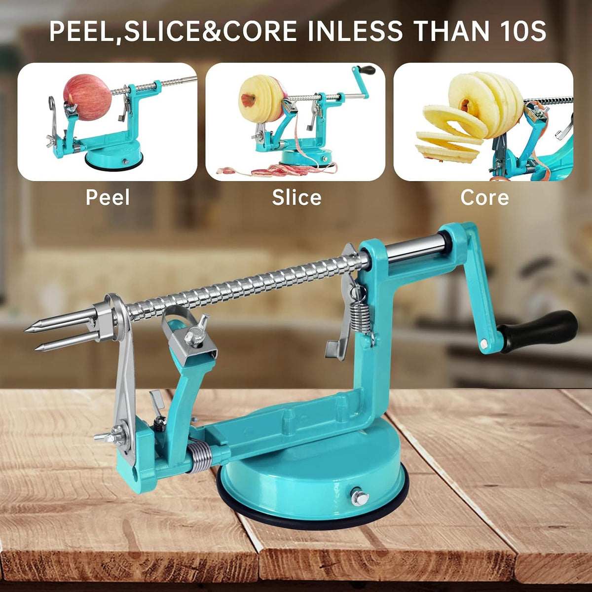 Apple Peeler, Slicer Corer Potato Peelers 3 In 1, Stainless Steel Heavy Duty with Suction Cup Base (Red)