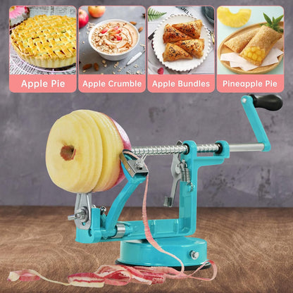 Apple Peeler, Slicer Corer Potato Peelers 3 In 1, Stainless Steel Heavy Duty with Suction Cup Base (Red)