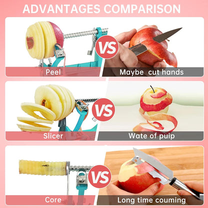 Apple Peeler, Slicer Corer Potato Peelers 3 In 1, Stainless Steel Heavy Duty with Suction Cup Base (Red)