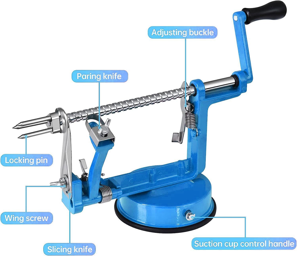 Apple Peeler, Slicer Corer Potato Peelers 3 In 1, Stainless Steel Heavy Duty with Suction Cup Base (Red)