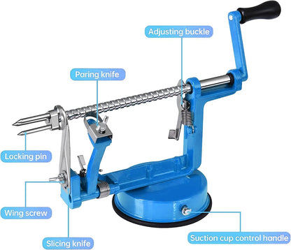 Apple Peeler, Slicer Corer Potato Peelers 3 In 1, Stainless Steel Heavy Duty with Suction Cup Base (Red)