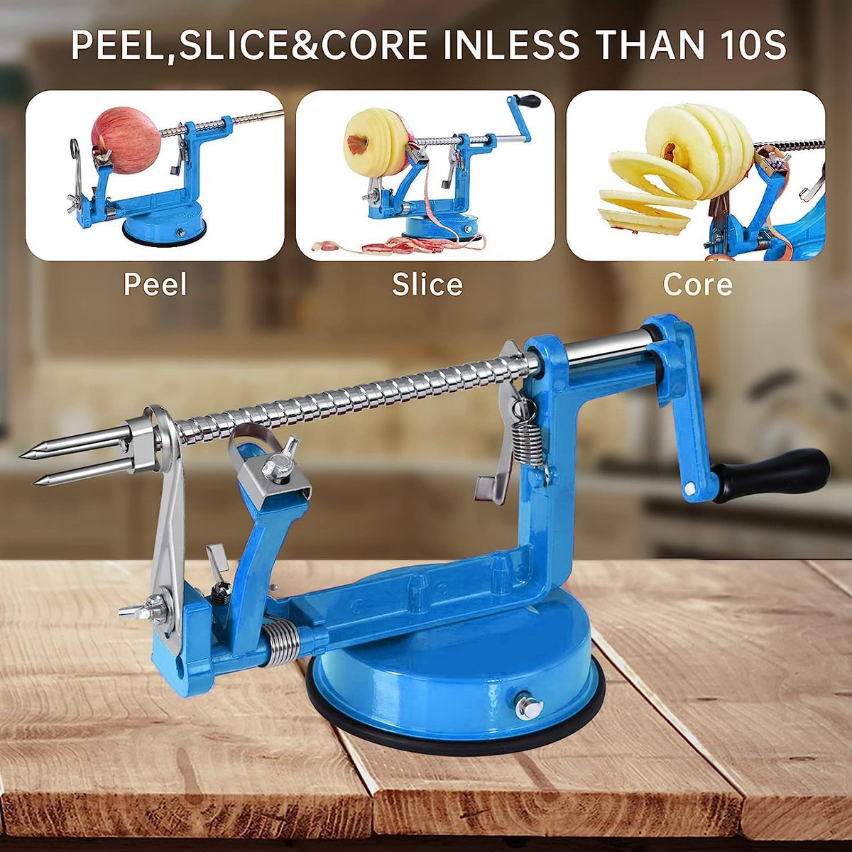 Apple Peeler, Slicer Corer Potato Peelers 3 In 1, Stainless Steel Heavy Duty with Suction Cup Base (Red)