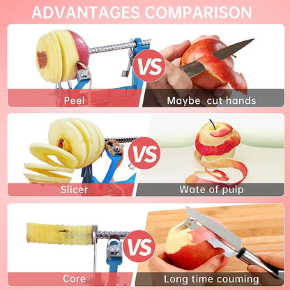 Apple Peeler, Slicer Corer Potato Peelers 3 In 1, Stainless Steel Heavy Duty with Suction Cup Base (Red)