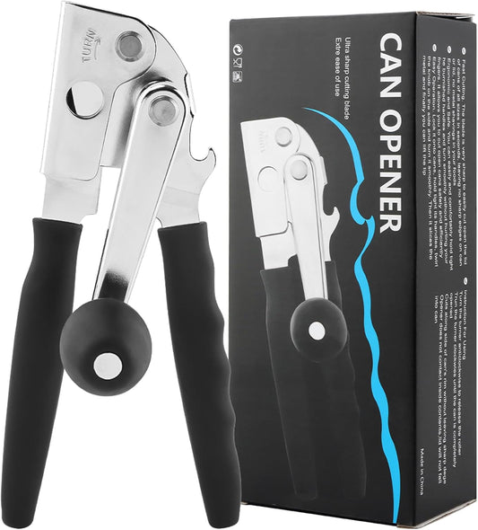 Commercial Can Opener, Handheld Can Opener Easy for Big Cans, Manual Heavy Duty Crank Jar Openers, Folding Hand Crank Bottle Openers With Comfortable Long Handles for Seniors(COLOR:Black)