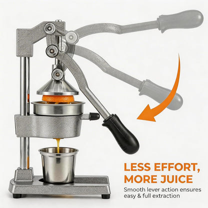 Cast Iron Citrus Juicer Hand Press, Heavy Duty Manual Orange Juicer Squeezer with 304 Stainless Steel Cup & Strainer, Lemon Grapefruit Pomegranate Press, Grey