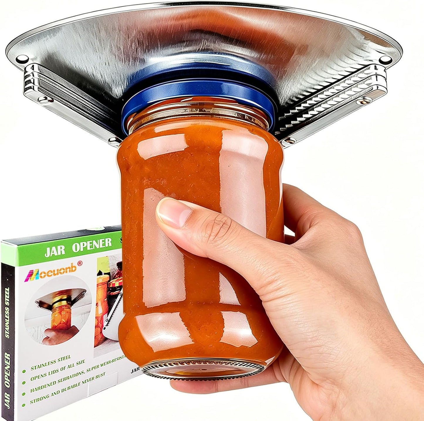 Under Cabinet Jar Opener for Seniors Lid Cap Opener for Weak Hands | Stainless Steel Jar Opener Tool, Under Counter Can Opener, One Handed Jar opener Effort-saving