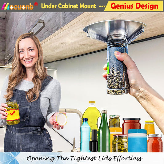 Under Cabinet Jar Opener for Seniors Lid Cap Opener for Weak Hands | Stainless Steel Jar Opener Tool, Under Counter Can Opener, One Handed Jar opener Effort-saving
