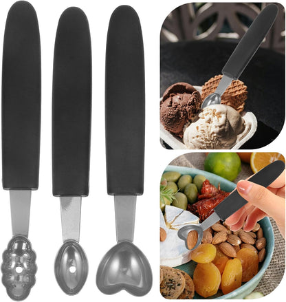 3pcs Stainless Steel Fruit Scoops Set with Ice Cream Spoon, Watermelon Baller, Heart-shaped and Oval Melon Scoopers for Household Kitchen and Party Use