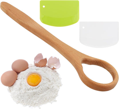 13 Inch Wooden Danish Dough Whisk, Sourdough Mixer, Durable Dough Stirring Tool for Baking, Pastry, Pizza, Egg, Ideal for Home Kitchens & Professional Bakers