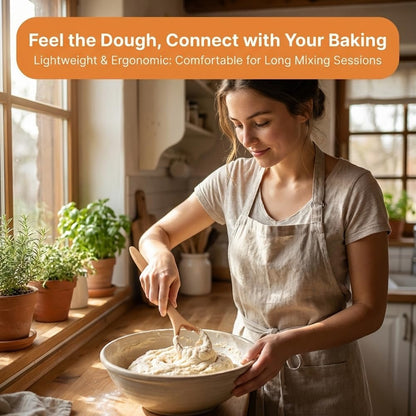 13 Inch Wooden Danish Dough Whisk, Sourdough Mixer, Durable Dough Stirring Tool for Baking, Pastry, Pizza, Egg, Ideal for Home Kitchens & Professional Bakers
