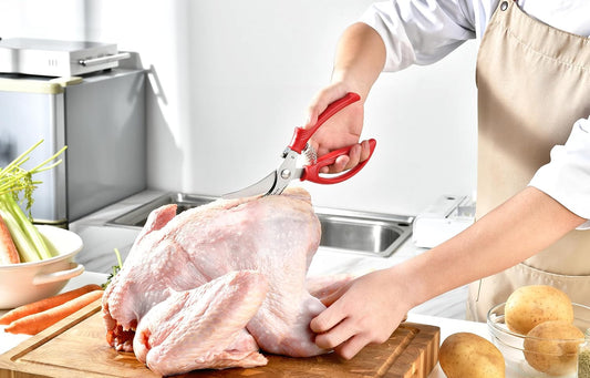Heavy Duty Poultry Shears - Kitchen Scissors for Cutting Chicken, Poultry, Game, Meat - Chopping Vegetable - Spring Loaded - Red
