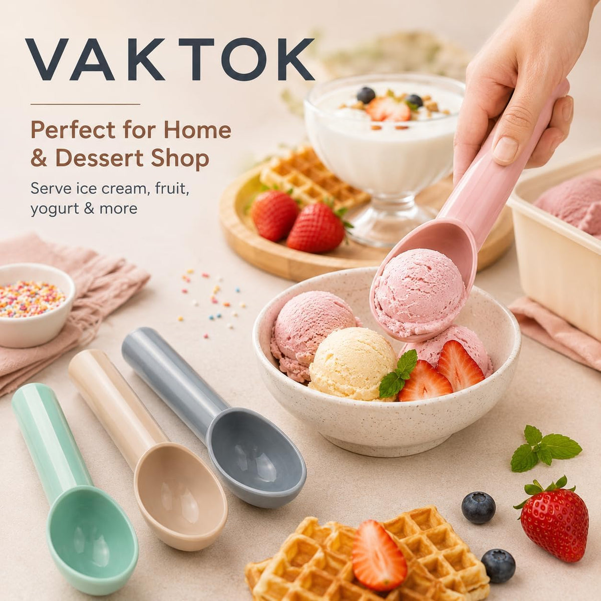 Xhziy 4 Pack Plastic Ice Cream Scoop, Small Fruit Baller for Watermelon | 7.09 x 1.18 Inch Polypropylene Design; Smooth Curved Bowl; Easy-Clean One-Piece Build; 4 Colors for Sorbet and Cupcakes