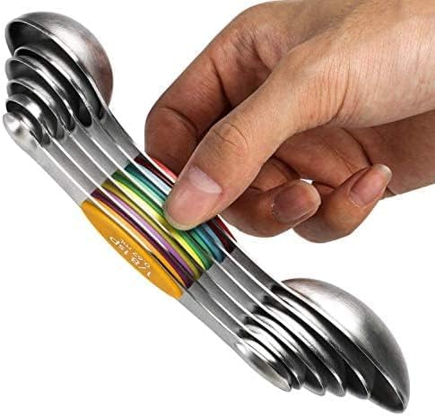 Magnetic Measuring Spoons Set Stainless Steel Dual Sided Stackable Teaspoon | Measuring Spoon Sets of 6 for Measuring Dry and Liquid Ingredients