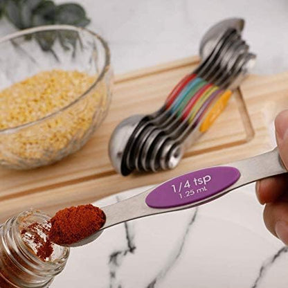 Magnetic Measuring Spoons Set Stainless Steel Dual Sided Stackable Teaspoon | Measuring Spoon Sets of 6 for Measuring Dry and Liquid Ingredients