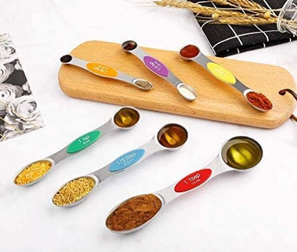 Magnetic Measuring Spoons Set Stainless Steel Dual Sided Stackable Teaspoon | Measuring Spoon Sets of 6 for Measuring Dry and Liquid Ingredients