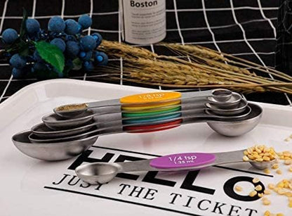 Magnetic Measuring Spoons Set Stainless Steel Dual Sided Stackable Teaspoon | Measuring Spoon Sets of 6 for Measuring Dry and Liquid Ingredients