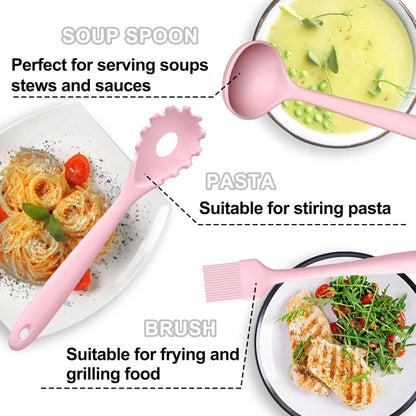 22-Piece Silicone Cooking Utensils Set, Heat Resistant & Dishwasher Safe Kitchen Tools, Non-Scratch Spatula Set for Nonstick Cookware (Pink)