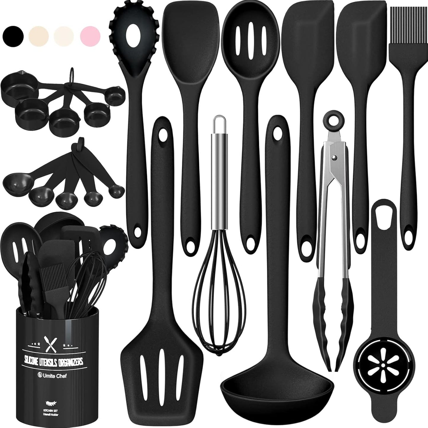 22-Piece Silicone Cooking Utensils Set, Heat Resistant & Dishwasher Safe Kitchen Tools, Non-Scratch Spatula Set for Nonstick Cookware (Pink)