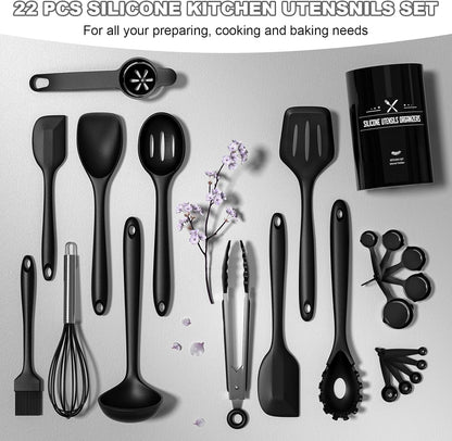 22-Piece Silicone Cooking Utensils Set, Heat Resistant & Dishwasher Safe Kitchen Tools, Non-Scratch Spatula Set for Nonstick Cookware (Pink)