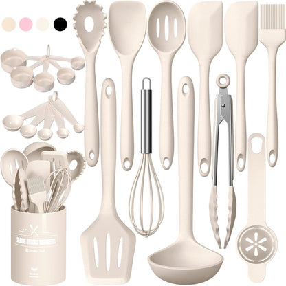 22-Piece Silicone Cooking Utensils Set, Heat Resistant & Dishwasher Safe Kitchen Tools, Non-Scratch Spatula Set for Nonstick Cookware (Pink)
