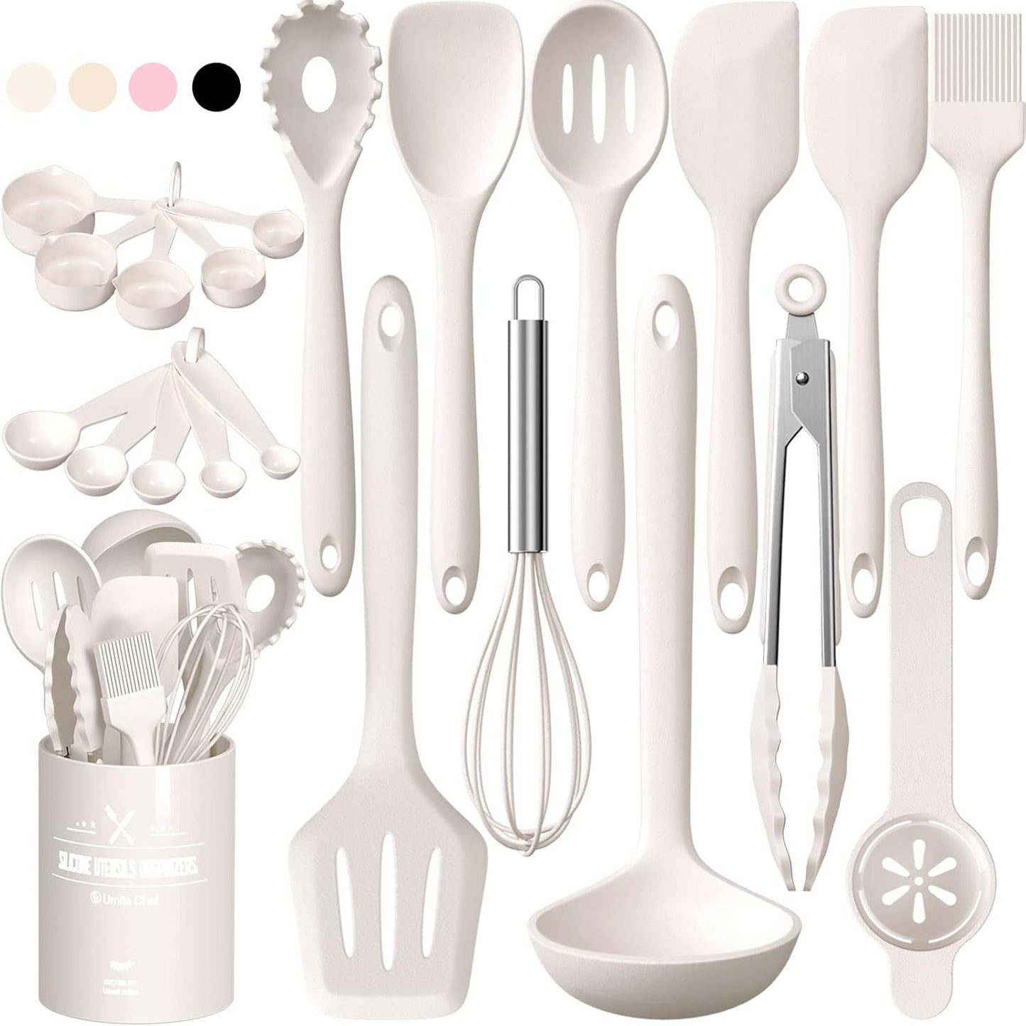 22-Piece Silicone Cooking Utensils Set, Heat Resistant & Dishwasher Safe Kitchen Tools, Non-Scratch Spatula Set for Nonstick Cookware (Pink)