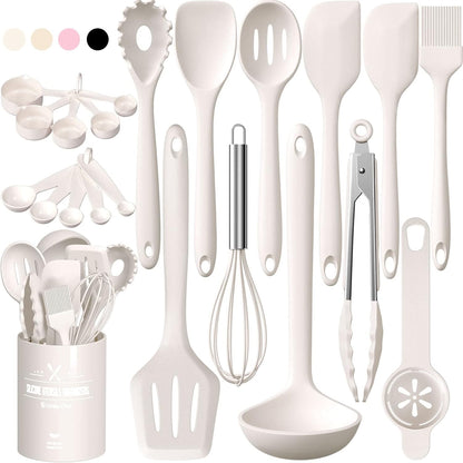 22-Piece Silicone Cooking Utensils Set, Heat Resistant & Dishwasher Safe Kitchen Tools, Non-Scratch Spatula Set for Nonstick Cookware (Pink)