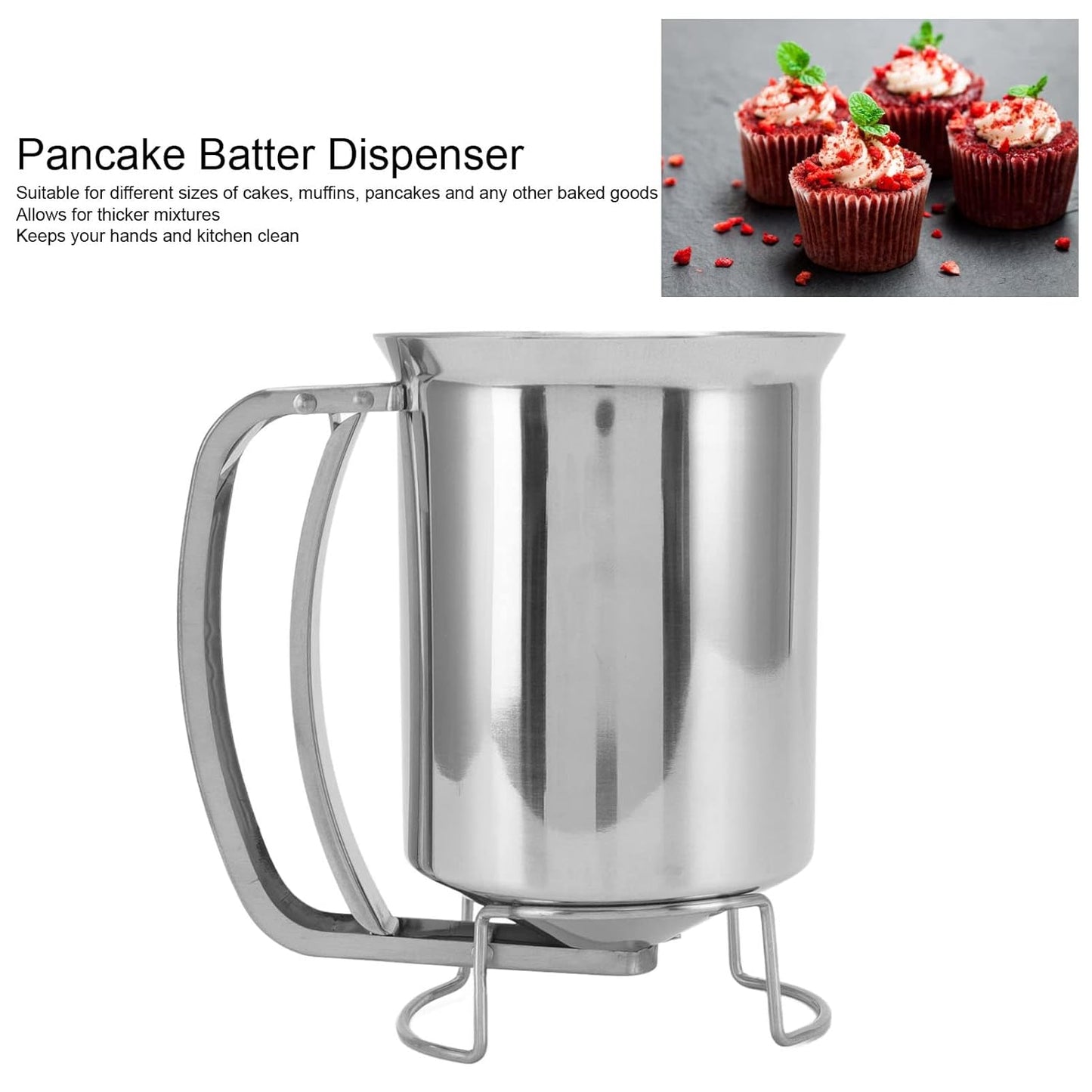 Pancake Batter Dispenser Handheld Stainless Steel Pancake Dispenser for Baking Cupcakes Muffins, 10.5x16.2cm