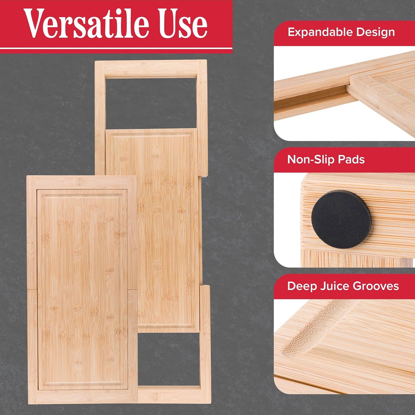 Cutting Board with Strainer - 2 in 1 Adjustable Bamboo Chopping Board with Removable Stainless Steel Colander for Over the Sink