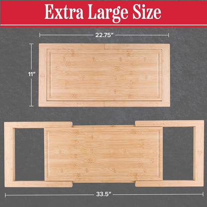 Cutting Board with Strainer - 2 in 1 Adjustable Bamboo Chopping Board with Removable Stainless Steel Colander for Over the Sink