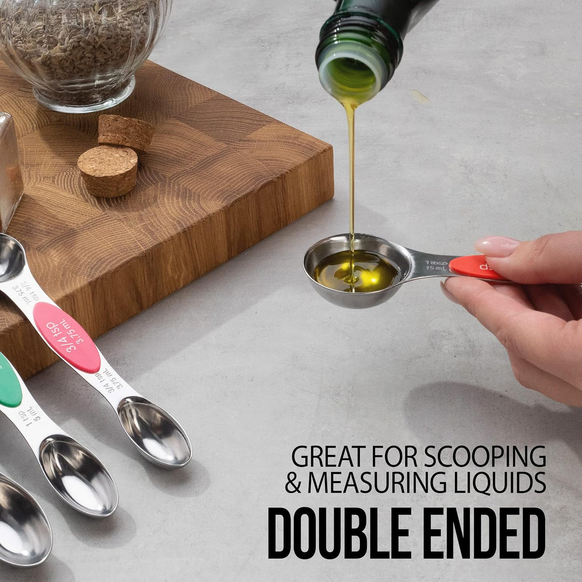 Magnetic Measuring Spoons Set of 8 Stainless Steel Etched Dual Sided Stackable Engraved Nesting Teaspoons Tablespoons for Measuring Dry and Liquid Ingredients (Multicolor)
