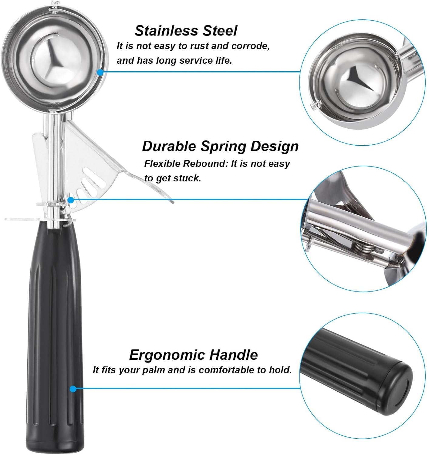 4 Ounce Ice Cream Scoop with Trigger, Stainless Steel Portion Cookie Scoop with Thumb Trigger for Cookie Dough Cupcake Batter Baking, Grey 120ML