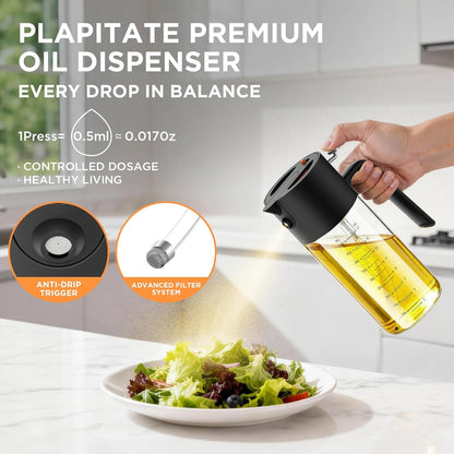 2Pcs 17oz Premium Olive Oil Sprayer for Cooking, 2 in 1 Glass Olive Oil Dispenser Bottle for Kitchen Gadgets, Spray Bottle with Portion Control for Salad, Frying, BBQ (2 Black)