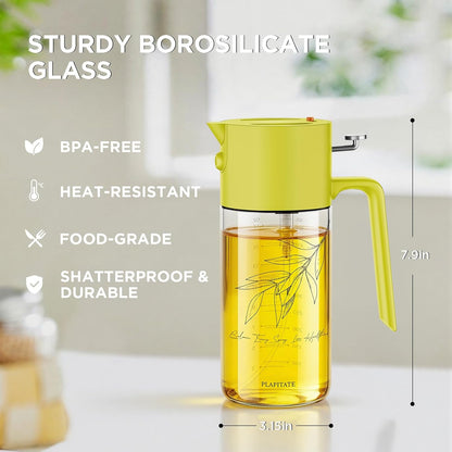 2Pcs 17oz Premium Olive Oil Sprayer for Cooking, 2 in 1 Glass Olive Oil Dispenser Bottle for Kitchen Gadgets, Spray Bottle with Portion Control for Salad, Frying, BBQ (2 Black)