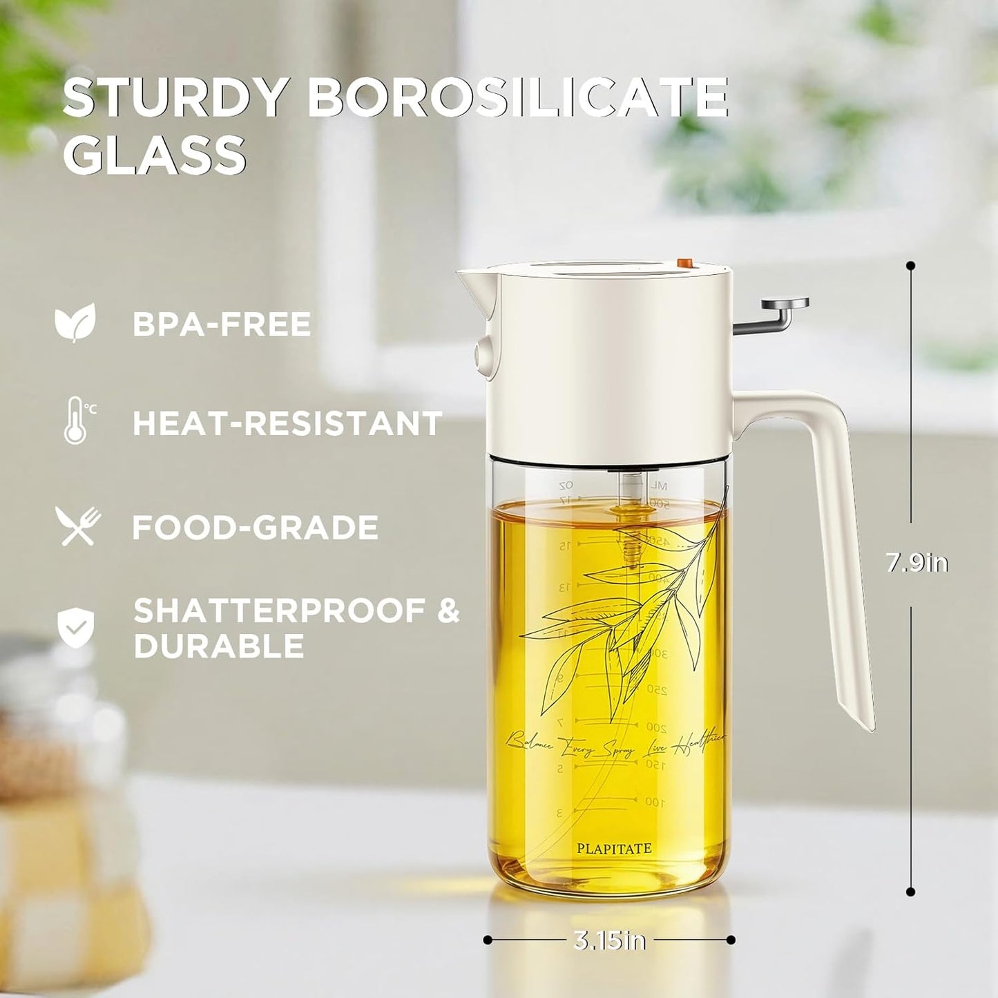 2Pcs 17oz Premium Olive Oil Sprayer for Cooking, 2 in 1 Glass Olive Oil Dispenser Bottle for Kitchen Gadgets, Spray Bottle with Portion Control for Salad, Frying, BBQ (2 Black)