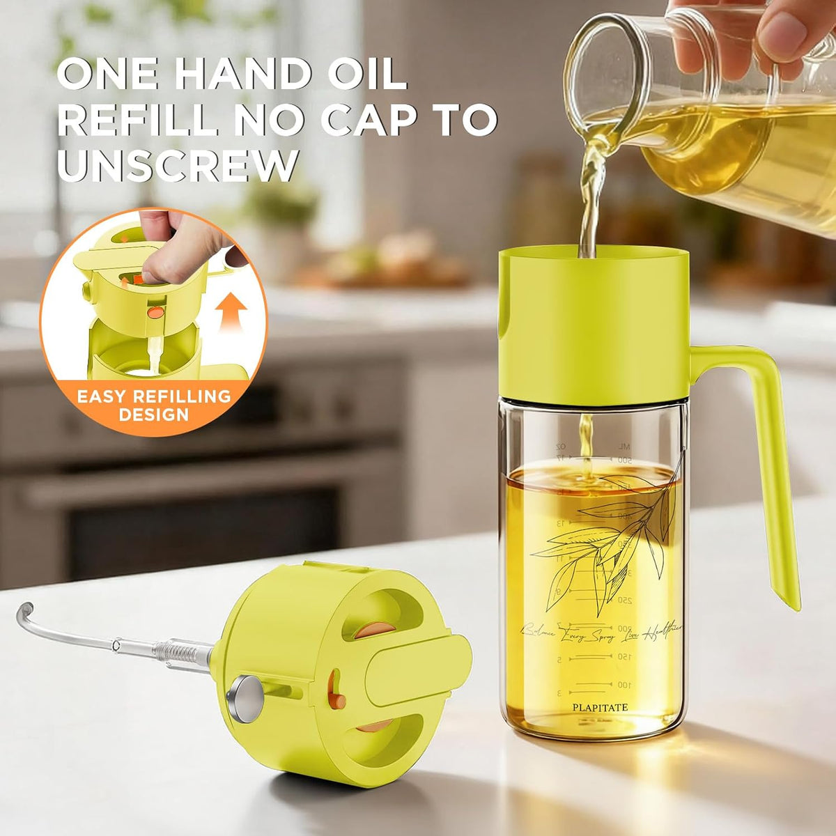 2Pcs 17oz Premium Olive Oil Sprayer for Cooking, 2 in 1 Glass Olive Oil Dispenser Bottle for Kitchen Gadgets, Spray Bottle with Portion Control for Salad, Frying, BBQ (2 Black)