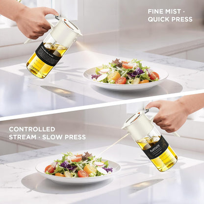 2Pcs 17oz Premium Olive Oil Sprayer for Cooking, 2 in 1 Glass Olive Oil Dispenser Bottle for Kitchen Gadgets, Spray Bottle with Portion Control for Salad, Frying, BBQ (2 Black)
