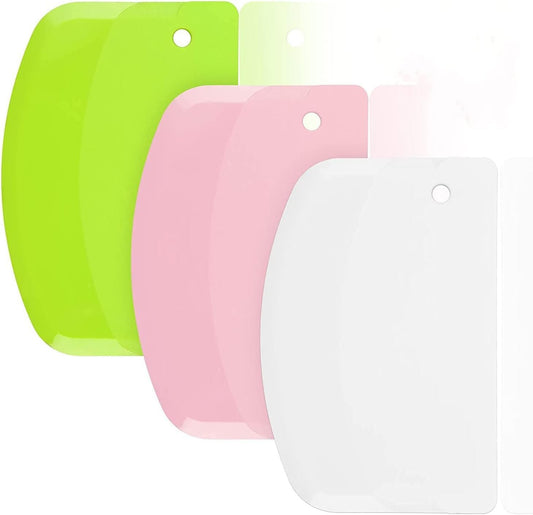 Hard Bench Scraper Dough Scraper - 5.31x3.64'' BPA Free PP Plastic Pastry Bread Baking Making Tools, Cake Bowl Pastry Baking Supplies Cake Dough Fondant Icing Smoother, Green+Pink+White