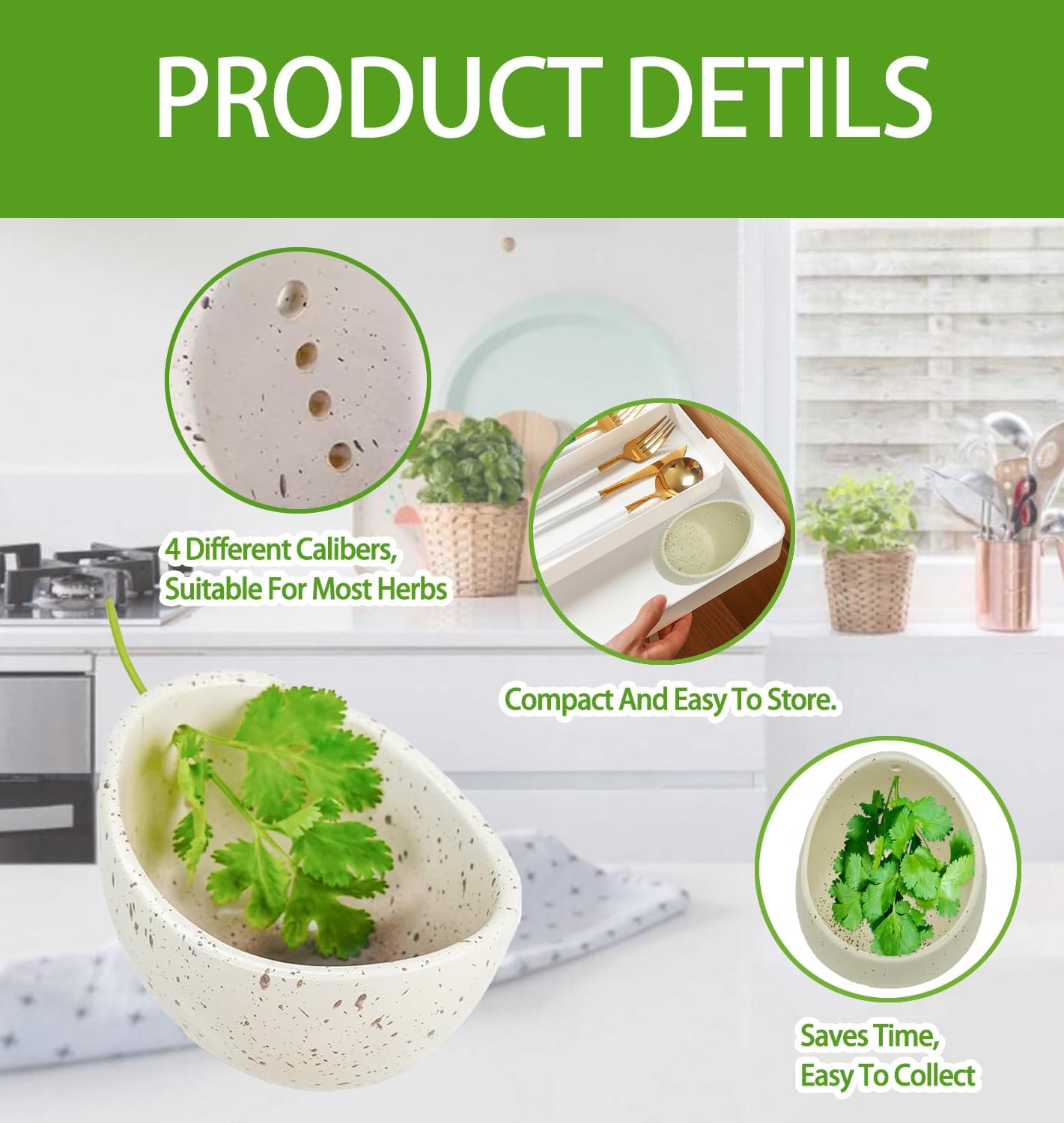 Pottery Herb Stripper Bowl, Handmade Ceramic Herb Stripper with 2 tools, different sizes Holes for Parsley, Rosemary, Collard Greens, Kitchen Gadget for Separating Leaves and Stems(3-Piece Set)