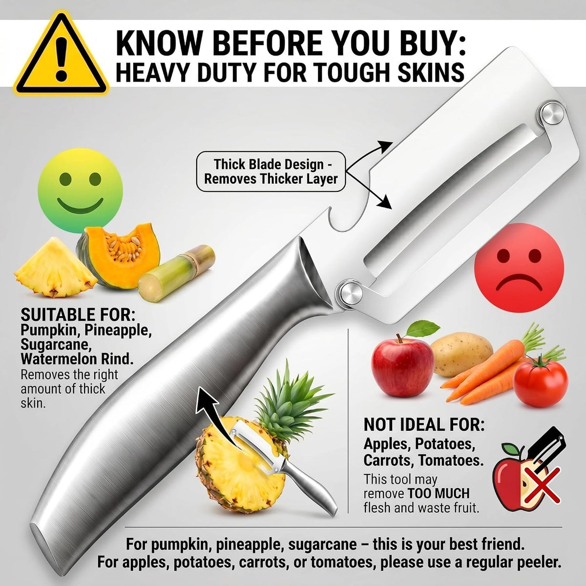 Heavy Duty Peeler-Zero‑Flex, Low‑Noise Blade for Hard‑Skin Produce